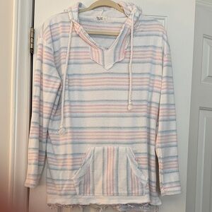 Striped Hooded Pullover Sweatshirt - Pastel Blue & Pink